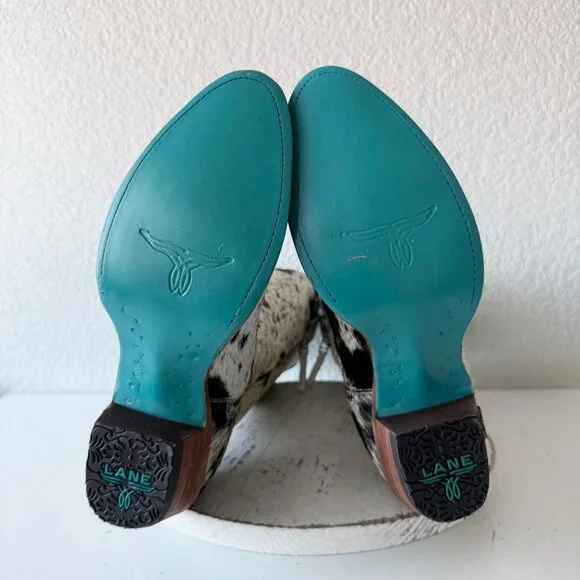 Lane Boots Womens Cowhide Cowboy Boots Tall Black Western Cow Skin Size 9.5 NEW - Picture 11 of 14